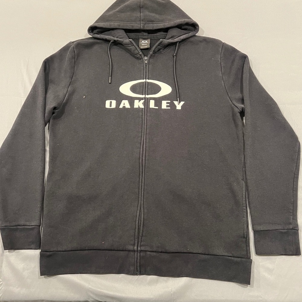 Oakley Mens Full Zip Hoodie Black Graphic Logo Sweatshirt Regular Fit CA35460
